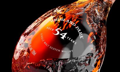 Close up shot of Highland Park 54 Year Old bottle
