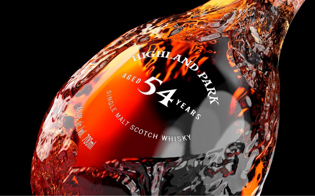 Close up shot of Highland Park 54 Year Old bottle