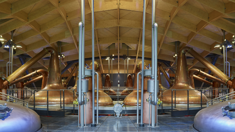 Wide shot of The Macallan Distillery stills and washbacks