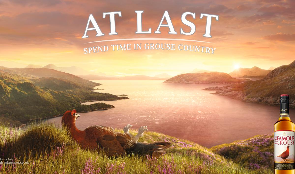 A digital illustration of Gilbert the Grouse overlooking a Scottish loch