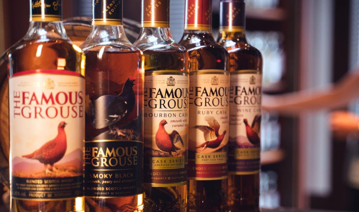 Five bottle line up of The Famous Grouse range