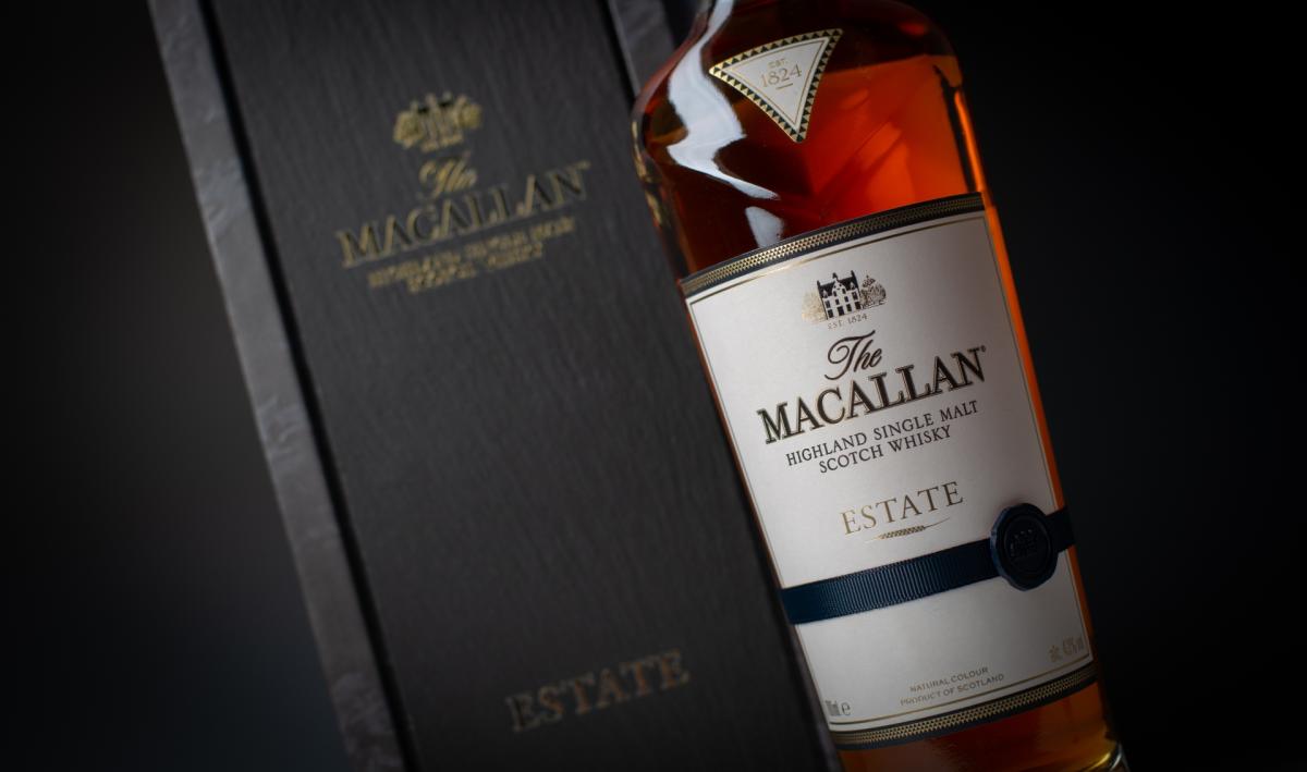 Close up of The Macallan Estate bottle and pack