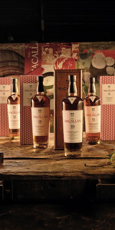 The Macallan Sherry Cask range on top of a wooden table